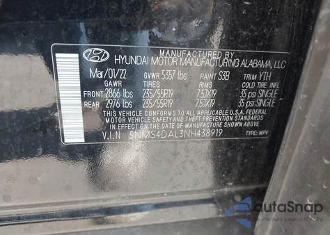 2022 Hyundai Santa Fe Limited z USA, uszkodzony, nr VIN 5NMS4DAL3NH438919